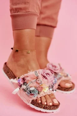 Klapki Damskie Z Kwiatami Różowe Enrissa