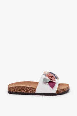 Klapki Damskie Z Kwiatkami Na Korkowej Platformie Białe Zinrosa