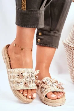 Klapki Damskie Z Muszelkami Beżowe Summers