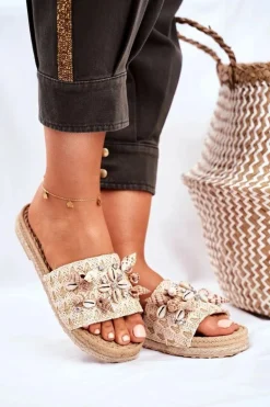 Klapki Damskie Z Muszelkami Beżowe Summers