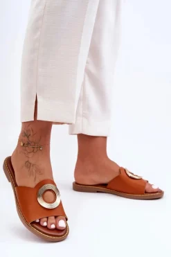 Klapki Damskie Z Okrągłą Ozdobą Camel Donatell