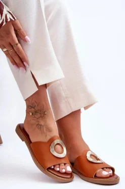 Klapki Damskie Z Okrągłą Ozdobą Camel Donatell