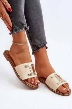 Klapki Damskie Z Ozdobą Beżowe Ollavia