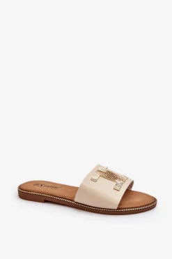 Klapki Damskie Z Ozdobą Beżowe Ollavia