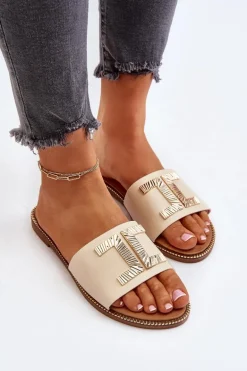 Klapki Damskie Z Ozdobą Beżowe Ollavia