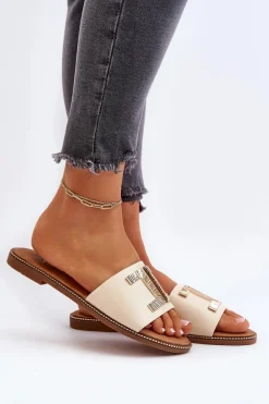 Klapki Damskie Z Ozdobą Beżowe Ollavia