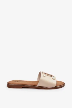 Klapki Damskie Z Ozdobą Beżowe Ollavia