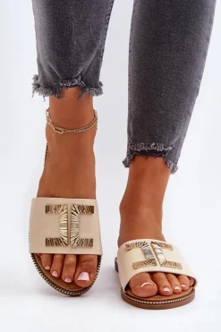 Klapki Damskie Z Ozdobą Beżowe Ollavia