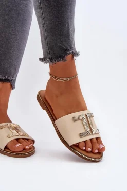 Klapki Damskie Z Ozdobą Beżowe Ollavia