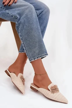 Klapki Damskie Z Ozdobą Beżowe Katrine