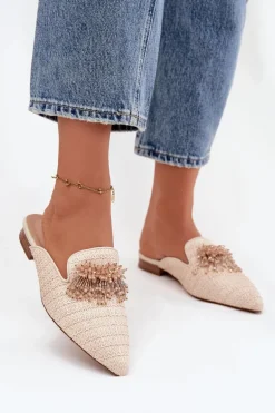 Klapki Damskie Z Ozdobą Beżowe Katrine