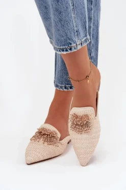 Klapki Damskie Z Ozdobą Beżowe Katrine