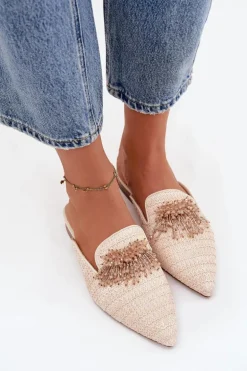 Klapki Damskie Z Ozdobą Beżowe Katrine