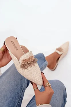 Klapki Damskie Z Ozdobą Beżowe Katrine