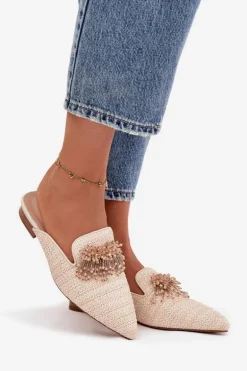 Klapki Damskie Z Ozdobą Beżowe Katrine