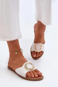 Klapki Damskie Z Ozdobą Białe Cilima