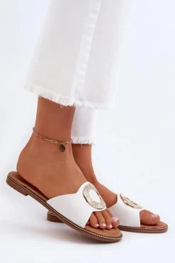 Klapki Damskie Z Ozdobą Białe Cilima