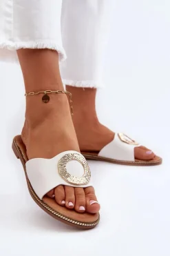 Klapki Damskie Z Ozdobą Białe Cilima