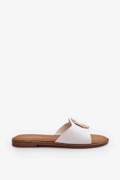 Klapki Damskie Z Ozdobą Białe Cilima