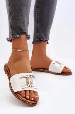 Klapki Damskie Z Ozdobą Białe Ollavia