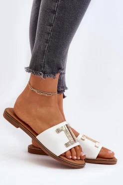 Klapki Damskie Z Ozdobą Białe Ollavia