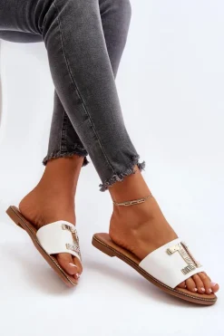 Klapki Damskie Z Ozdobą Białe Ollavia