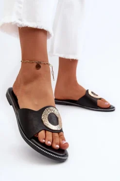 Klapki Damskie Z Ozdobą Czarne Cilima