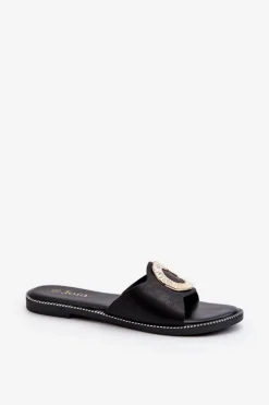 Klapki Damskie Z Ozdobą Czarne Cilima