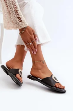 Klapki Damskie Z Ozdobą Czarne Cilima