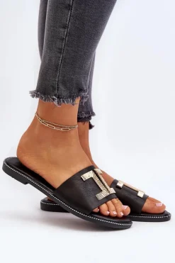 Klapki Damskie Z Ozdobą Czarne Ollavia