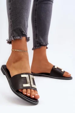 Klapki Damskie Z Ozdobą Czarne Ollavia