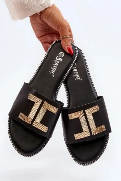 Klapki Damskie Z Ozdobą Czarne Ollavia