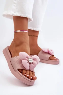 Klapki Damskie Z Ozdobą Na Niskiej Platformie Różowe Cedrella