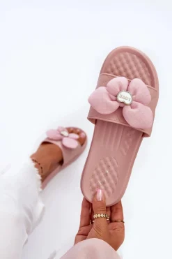 Klapki Damskie Z Ozdobą Na Niskiej Platformie Różowe Cedrella