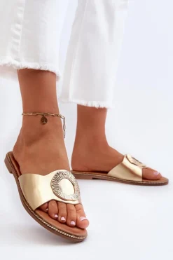 Klapki Damskie Z Ozdobą Złote Cilima