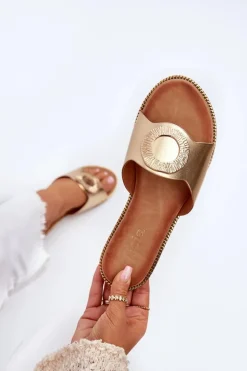 Klapki Damskie Z Ozdobą Złote Cilima