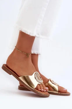 Klapki Damskie Z Ozdobą Złote Cilima