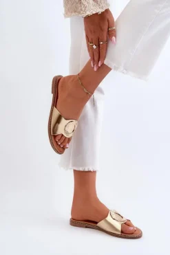 Klapki Damskie Z Ozdobą Złote Cilima