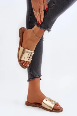 Klapki Damskie Z Ozdobą Złote Ollavia