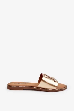 Klapki Damskie Z Ozdobą Złote Ollavia