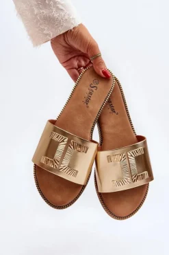 Klapki Damskie Z Ozdobą Złote Ollavia