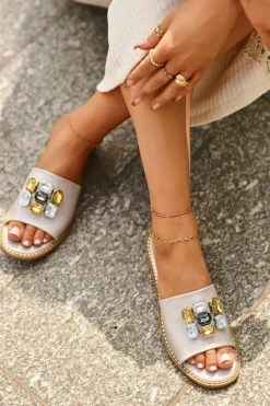 Klapki Damskie Z Ozdobami S.Barski KV27-031 Beżowe