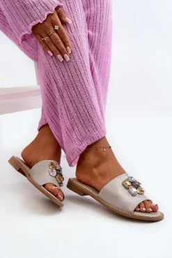 Klapki Damskie Z Ozdobami S.Barski KV27-031 Beżowe