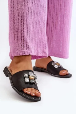 Klapki Damskie Z Ozdobami S.Barski KV27-031 Czarne