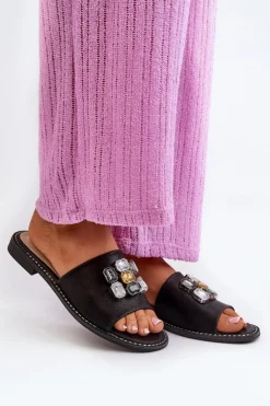 Klapki Damskie Z Ozdobami S.Barski KV27-031 Czarne