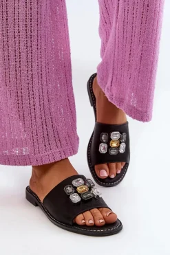 Klapki Damskie Z Ozdobami S.Barski KV27-031 Czarne