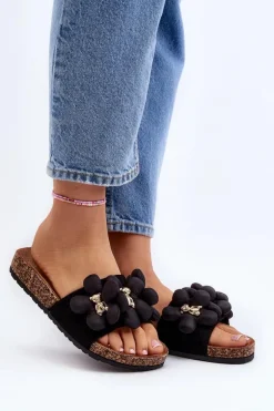 Klapki Damskie Z Ozdobami Czarne Bunlia