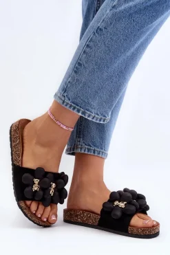 Klapki Damskie Z Ozdobami Czarne Bunlia