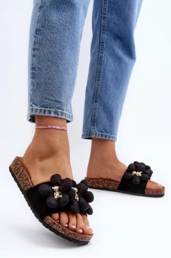 Klapki Damskie Z Ozdobami Czarne Bunlia