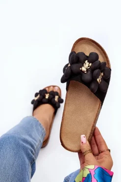 Klapki Damskie Z Ozdobami Czarne Bunlia